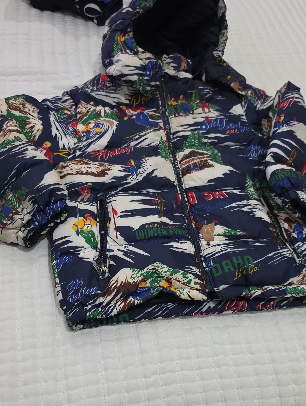 Ralph Lauren Navy Ski-Resort Print Puffer Jacket